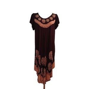 SB Fashion Women's Brown Tie Dye Maxi Dress Free Size Beachy Boho Flowy